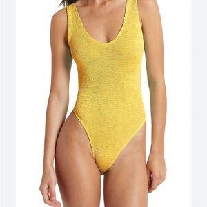 Bond eye Mara Yellow One Piece Swimsuit with High Cut Legs and Scoop Neckline